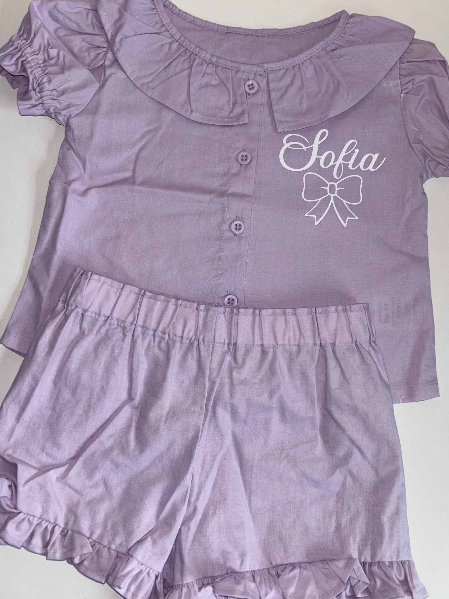 Purple frilly shorts pyjamas