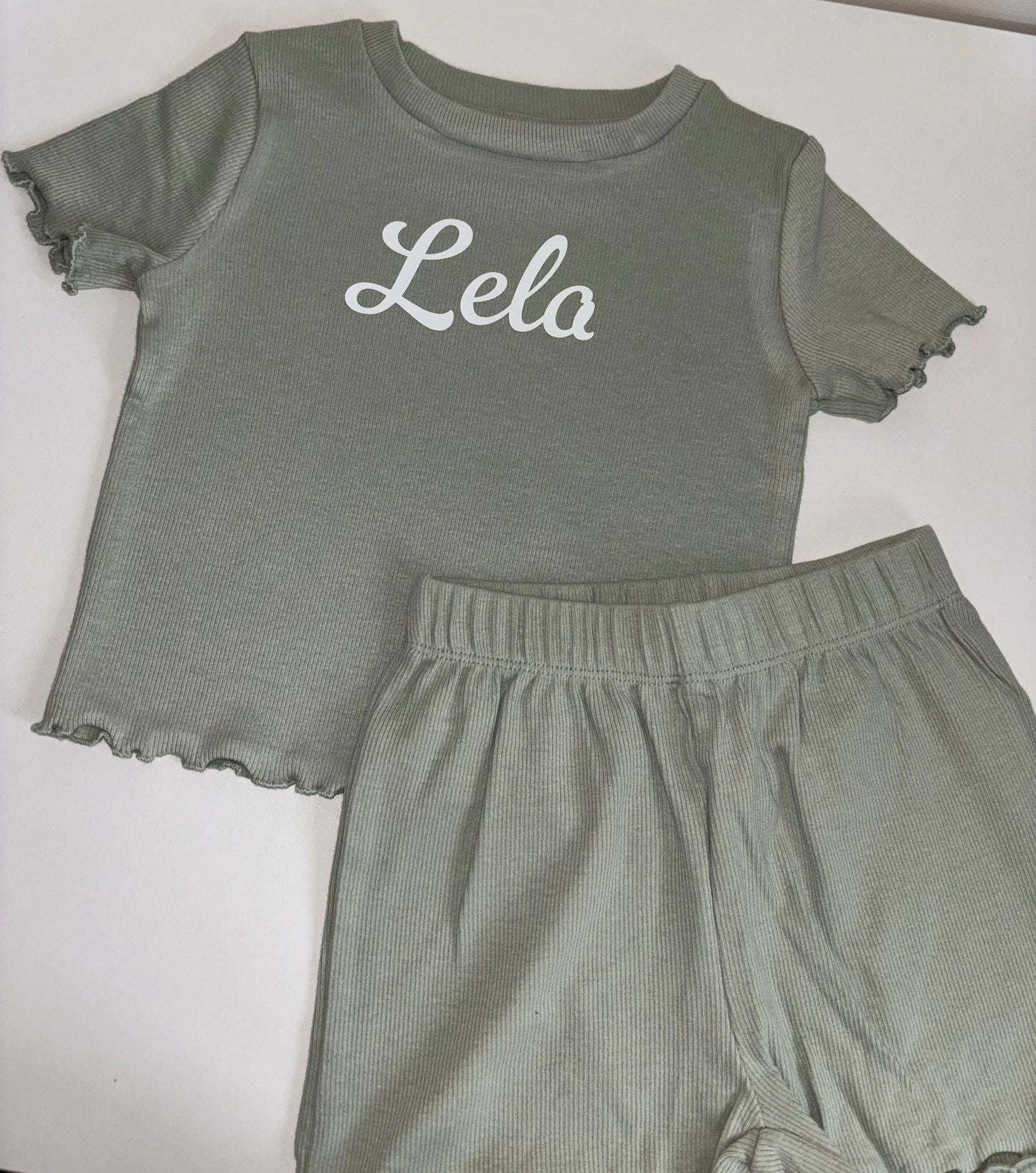 Sage ribbed shorts set