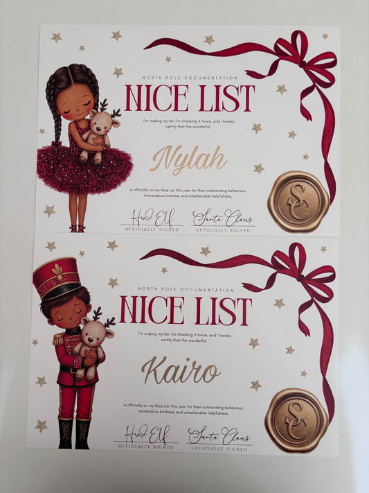 A4 printed letter - nice list - CHOICE OF SKIN TONE & HAIR COLOUR