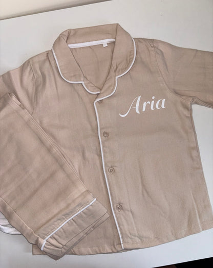 Beige button down pyjamas