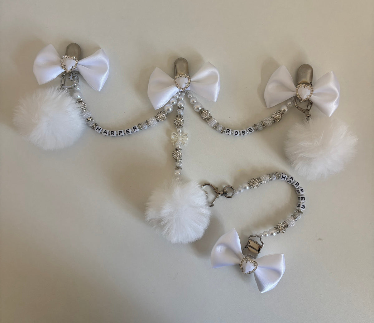 Pram charm & dummy clip set - White