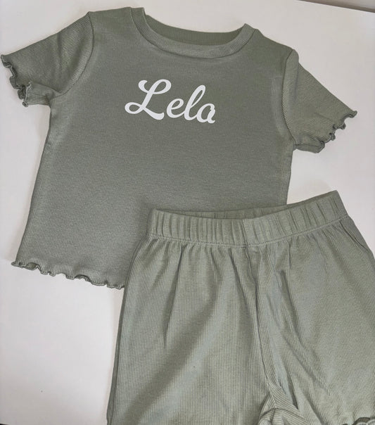 Sage ribbed shorts set