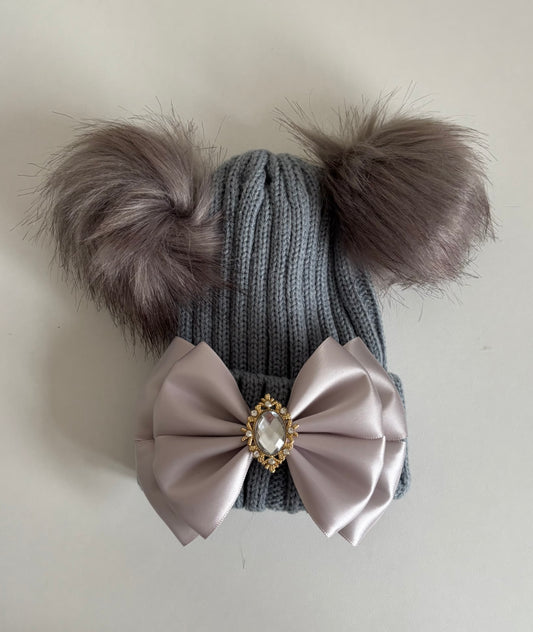 Grey pom pom hat