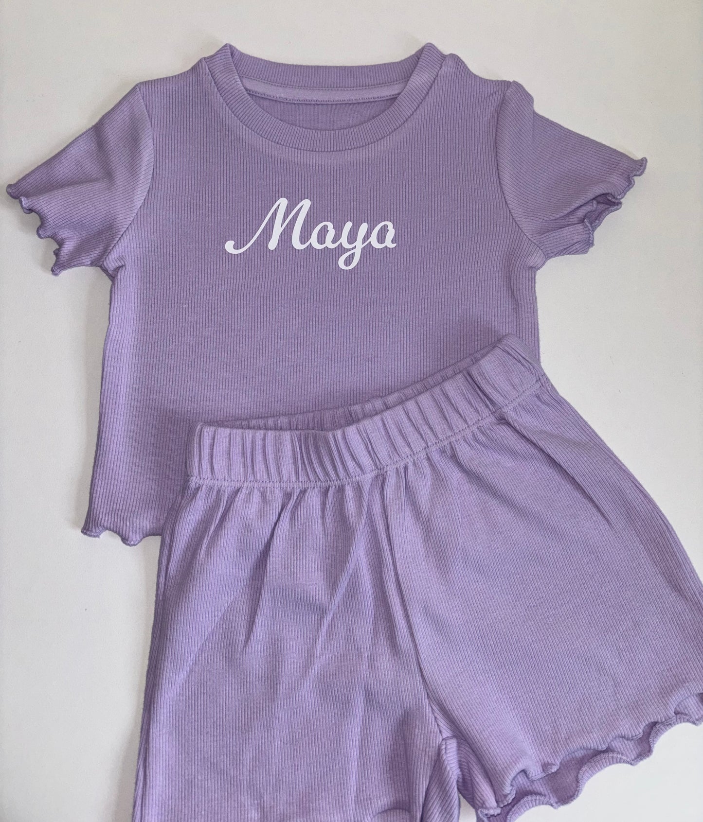 Purple ribbed shorts set