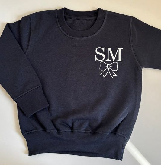 Black initial sweatshirt (with or without bow)