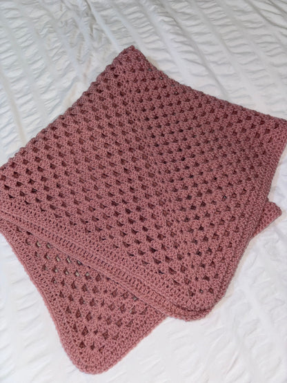 Dusty pink crochet blanket - instant dispatch