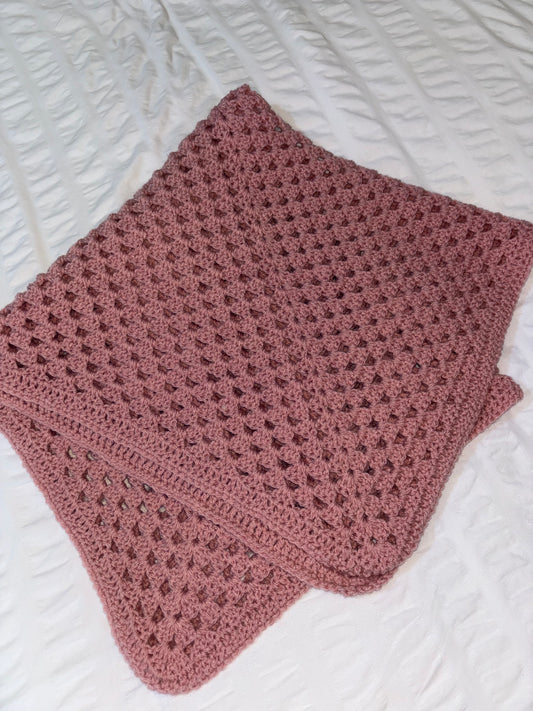 Dusty pink crochet blanket - instant dispatch