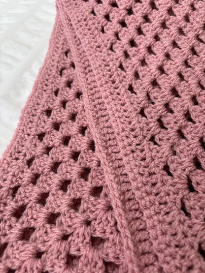 Dusty pink crochet blanket - instant dispatch