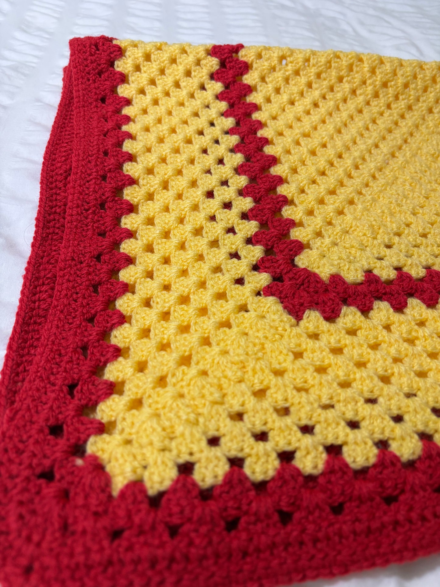 Red/yellow crochet blanket - instant dispatch