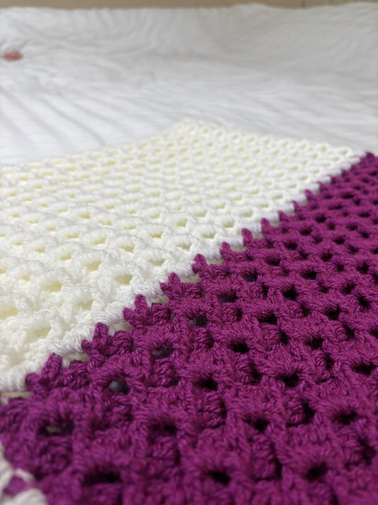 Purple/white crochet blanket - instant dispatch