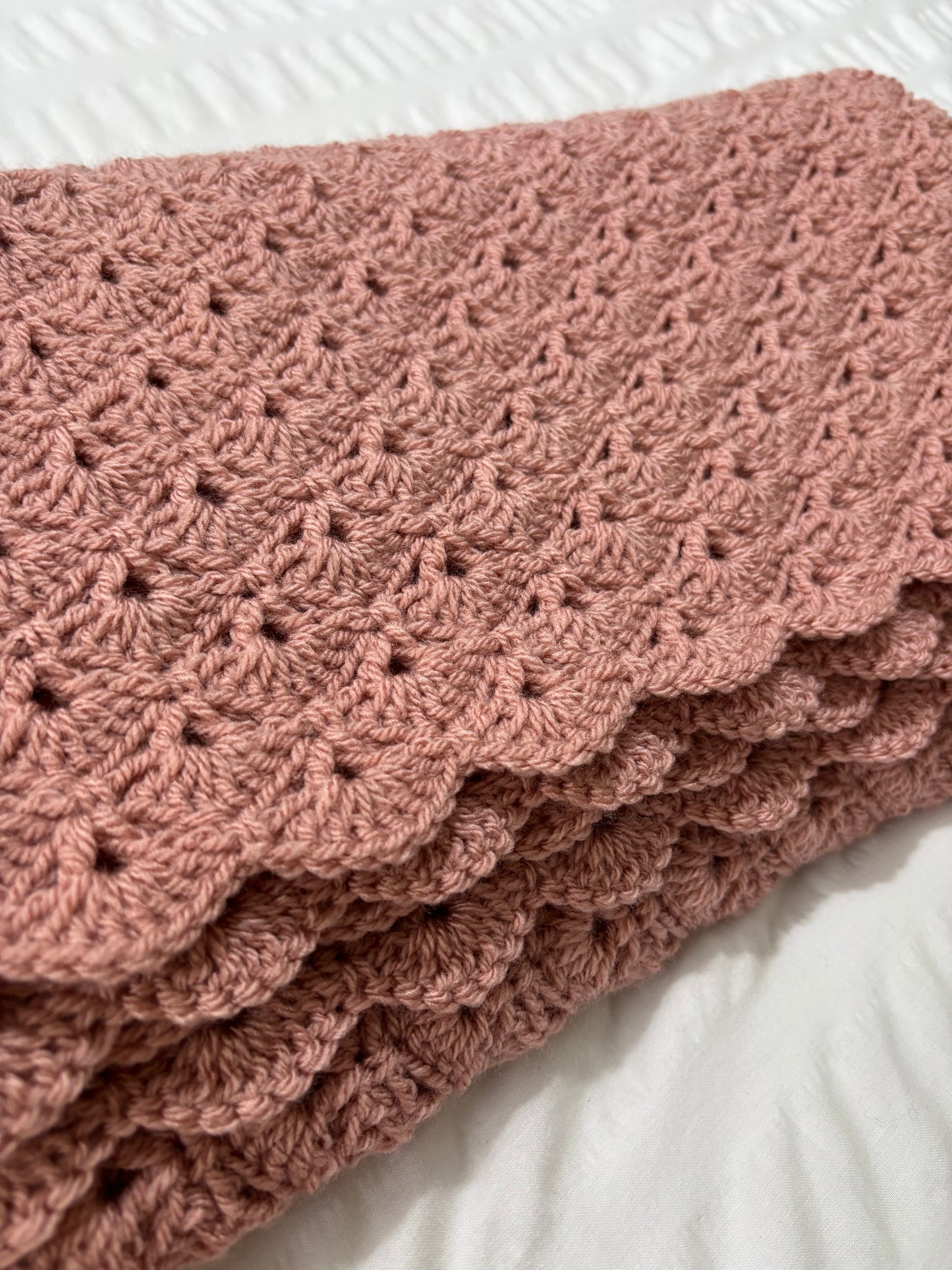 Dusty pink crochet blanket - instant dispatch