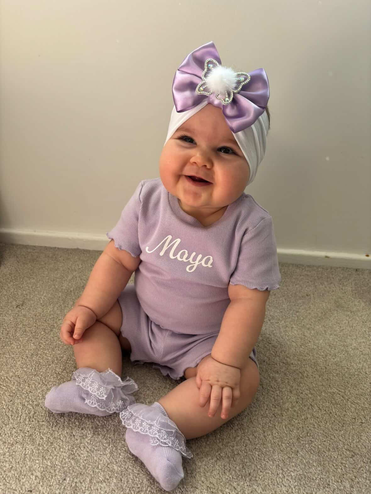 Purple ribbed shorts set
