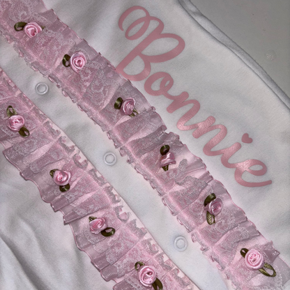 Flower lace personalised babygrow