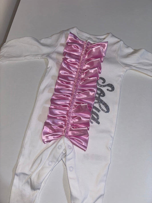 Pink frilly personalised babygrow