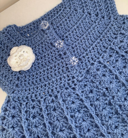 Blue crochet dress 6-12 months - instant dispatch