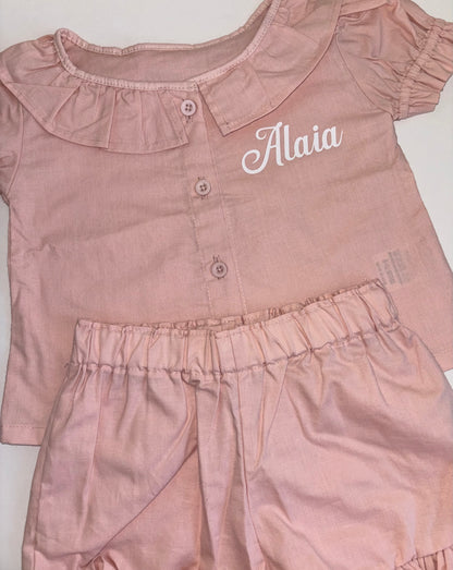 Dusty pink frilly short pyjamas
