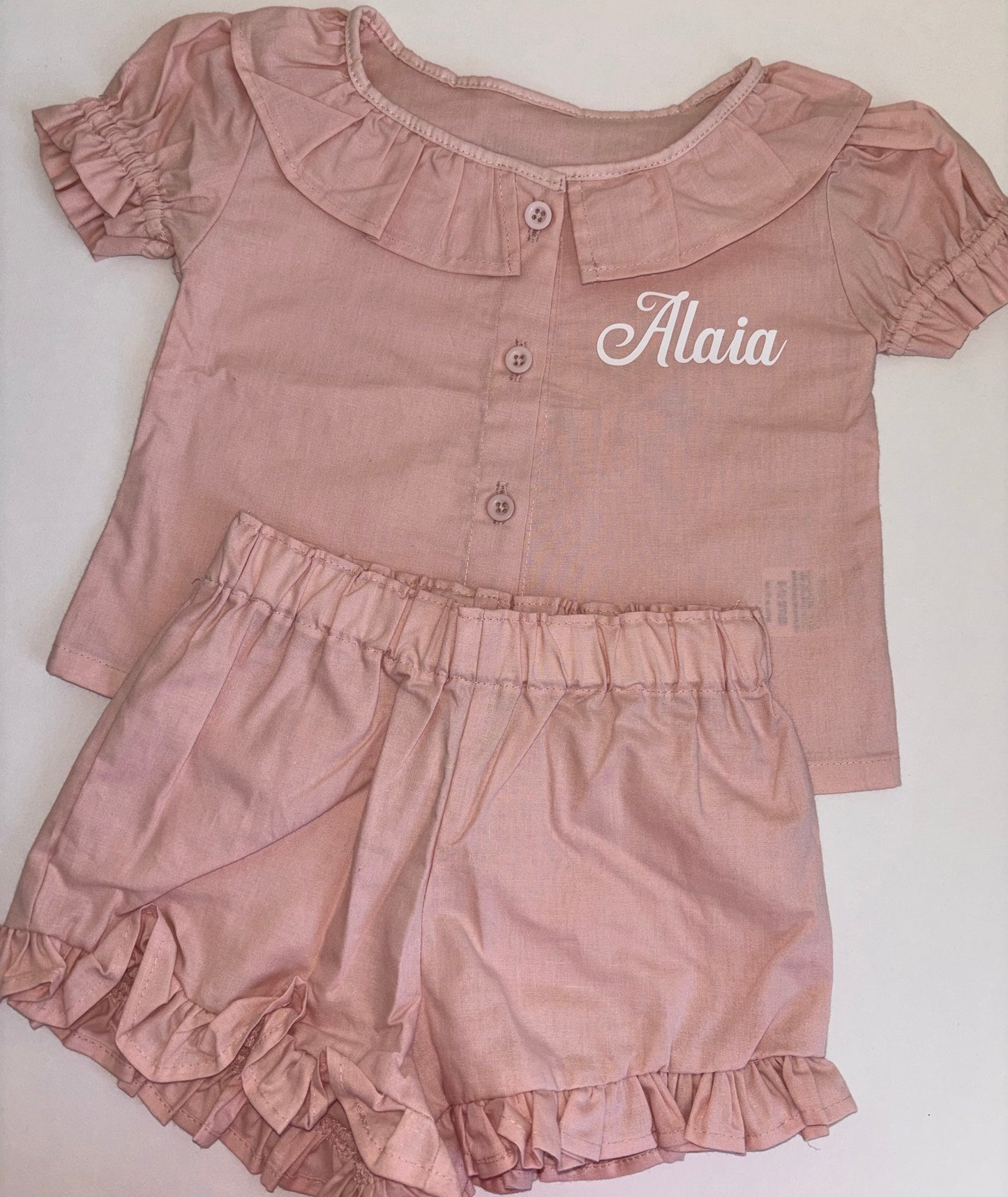 Dusty pink frilly short pyjamas