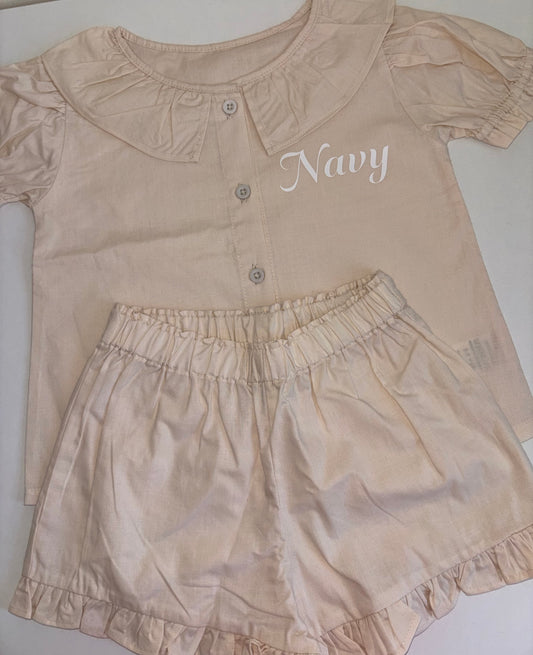 Beige frilly shorts pyjamas