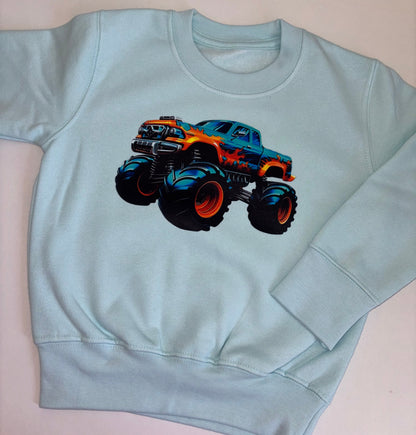Blue monster truck sweatshirt