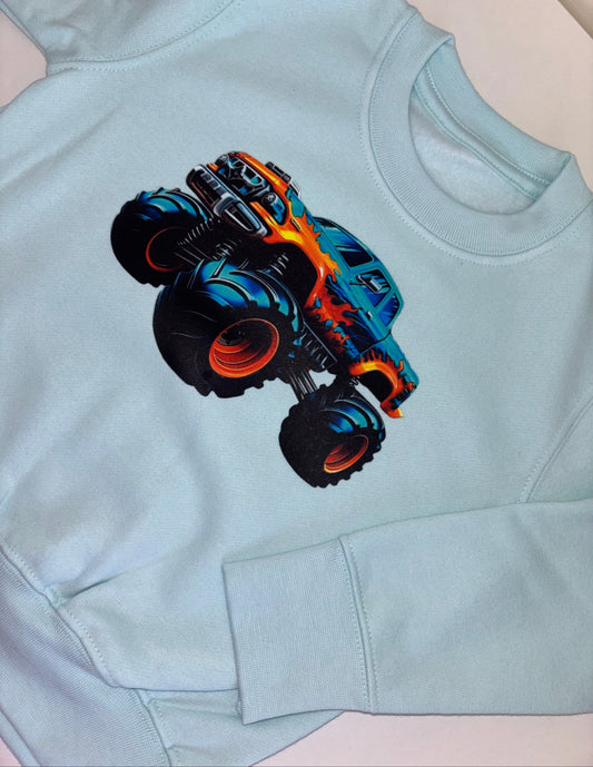 Blue monster truck sweatshirt